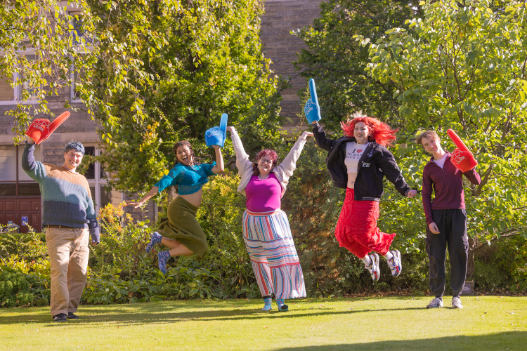 Students celebrating in St Mary's Quad